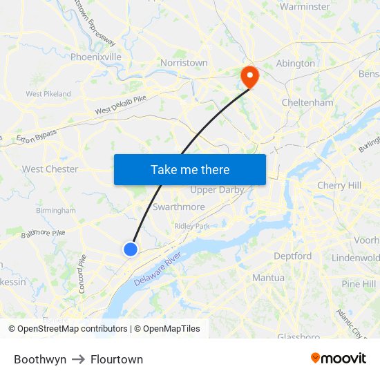Boothwyn to Flourtown map