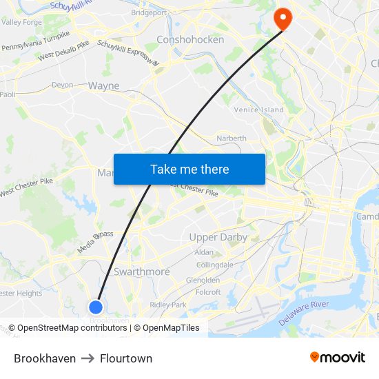 Brookhaven to Flourtown map