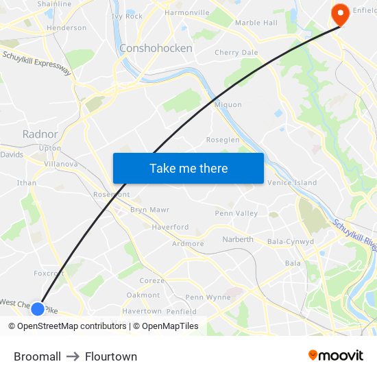 Broomall to Flourtown map