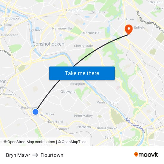 Bryn Mawr to Flourtown map