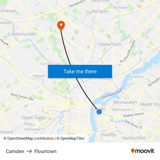 Camden to Flourtown map