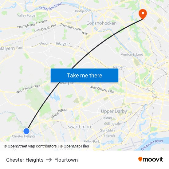 Chester Heights to Flourtown map