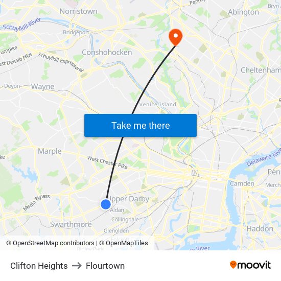 Clifton Heights to Flourtown map