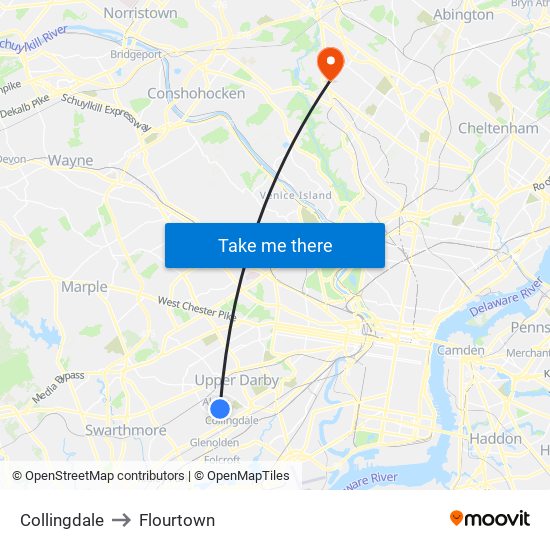 Collingdale to Flourtown map