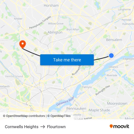 Cornwells Heights to Flourtown map