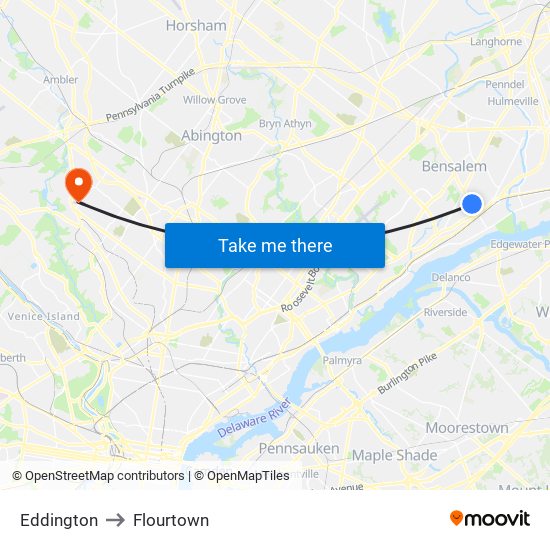 Eddington to Flourtown map