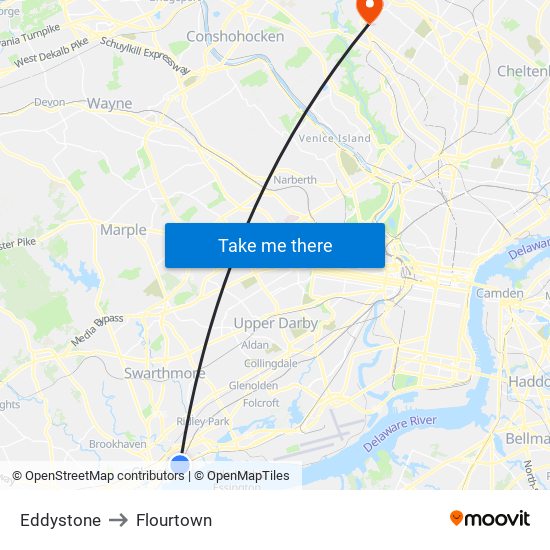 Eddystone to Flourtown map