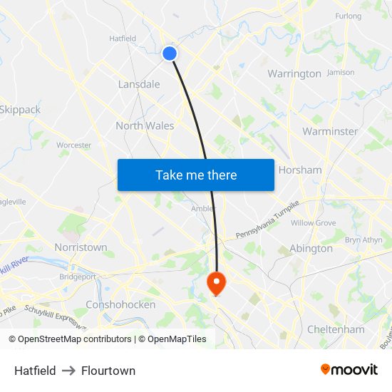 Hatfield to Flourtown map