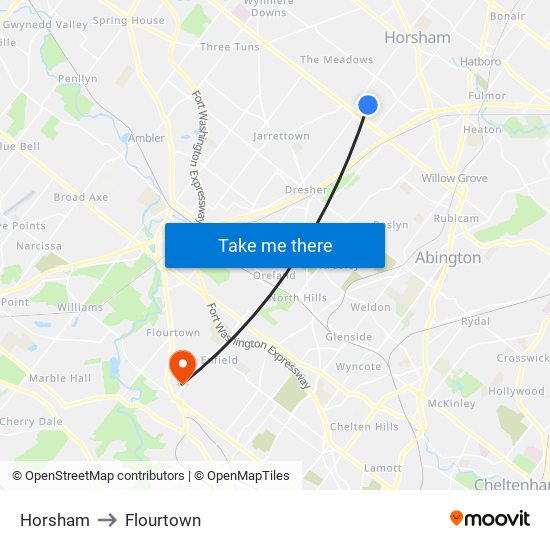Horsham to Flourtown map