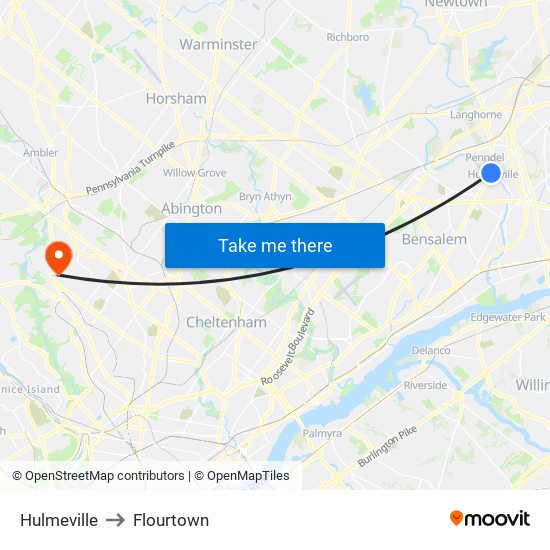 Hulmeville to Flourtown map