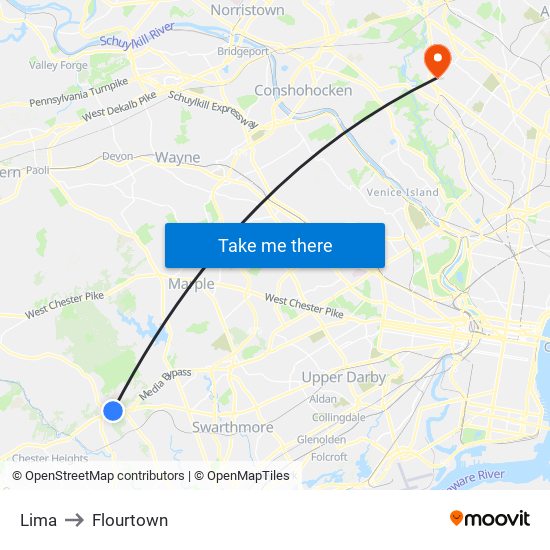 Lima to Flourtown map