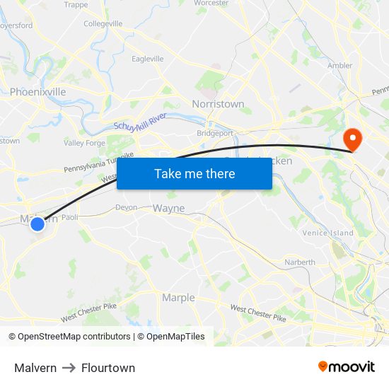 Malvern to Flourtown map