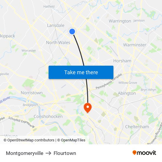 Montgomeryville to Flourtown map