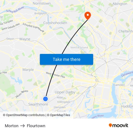 Morton to Flourtown map