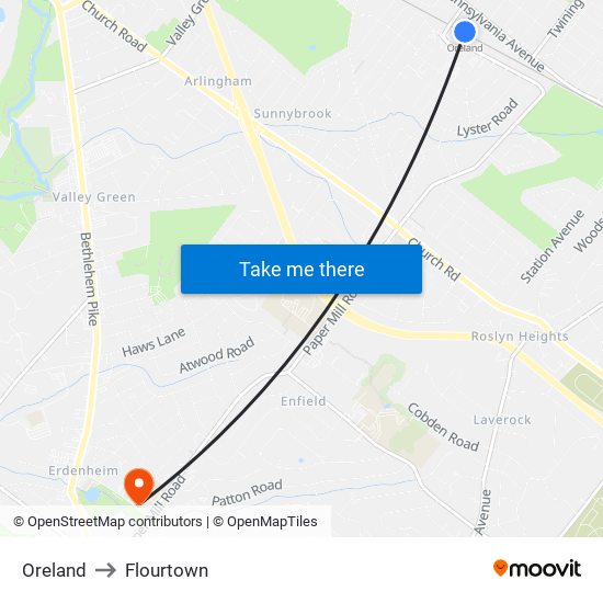 Oreland to Flourtown map