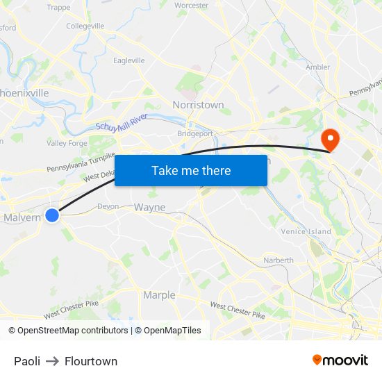 Paoli to Flourtown map