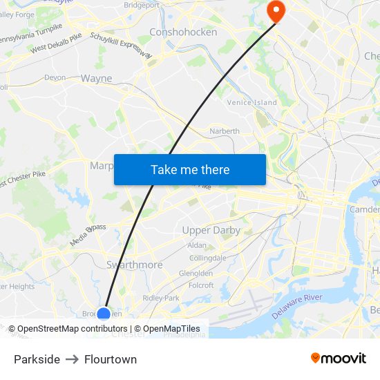 Parkside to Flourtown map