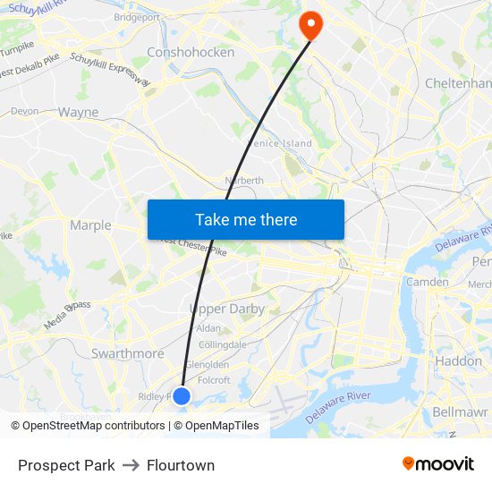 Prospect Park to Flourtown map