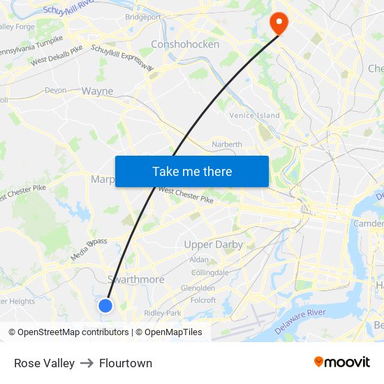 Rose Valley to Flourtown map