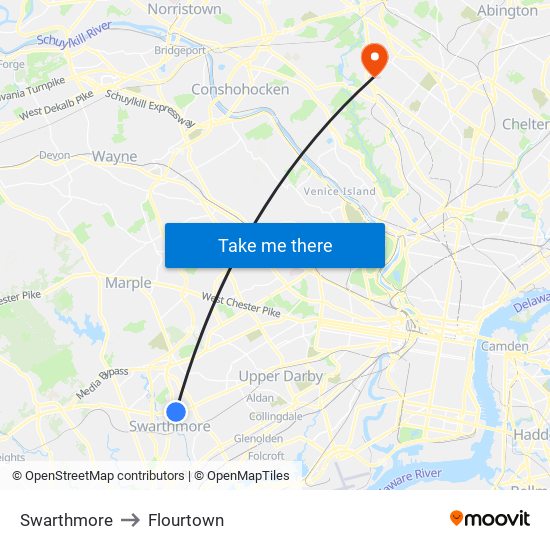 Swarthmore to Flourtown map