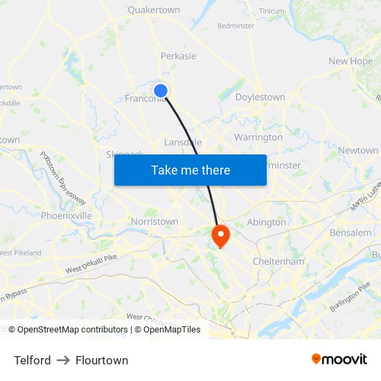 Telford to Flourtown map