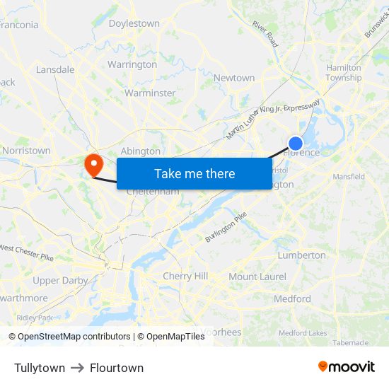 Tullytown to Flourtown map