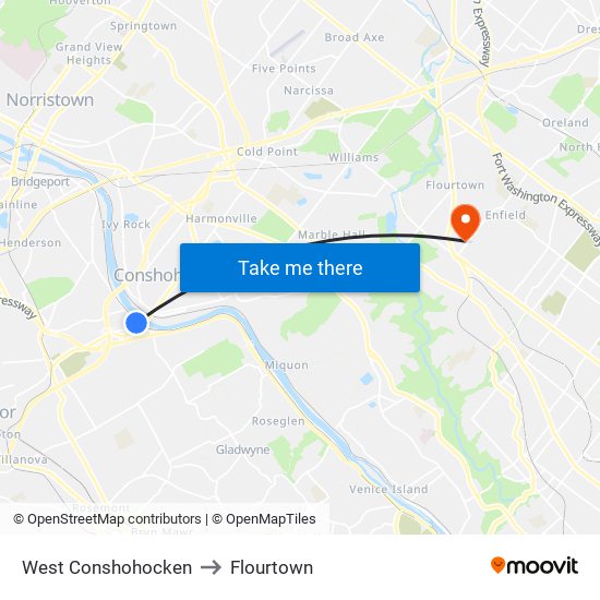 West Conshohocken to Flourtown map