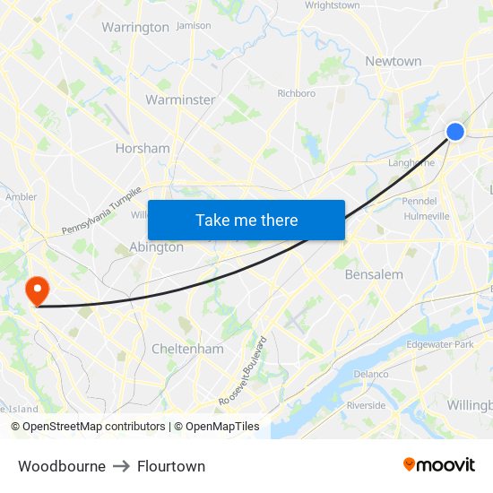 Woodbourne to Flourtown map