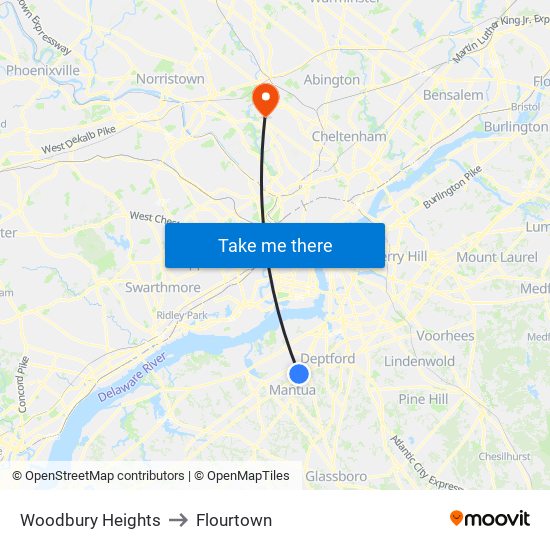 Woodbury Heights to Flourtown map