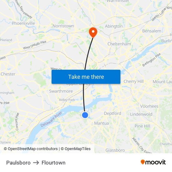 Paulsboro to Flourtown map