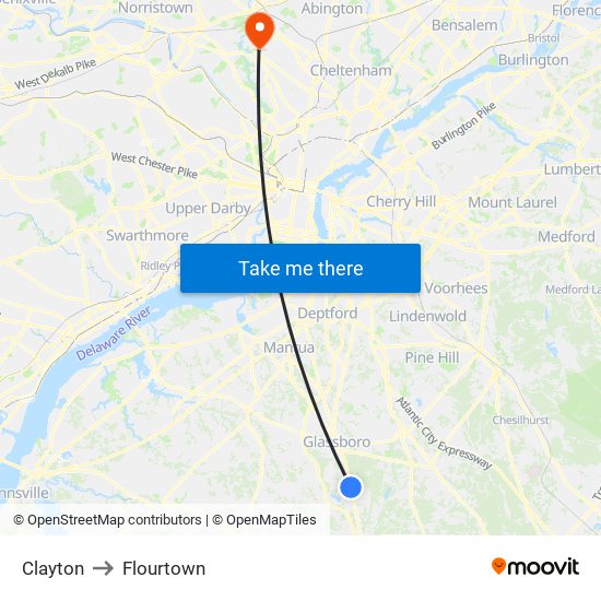 Clayton to Flourtown map