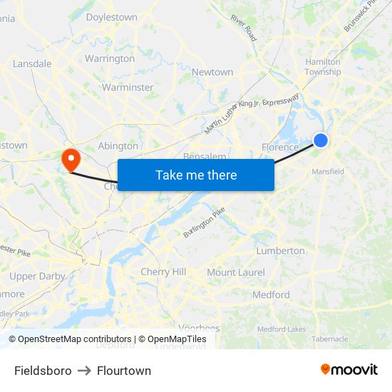 Fieldsboro to Flourtown map