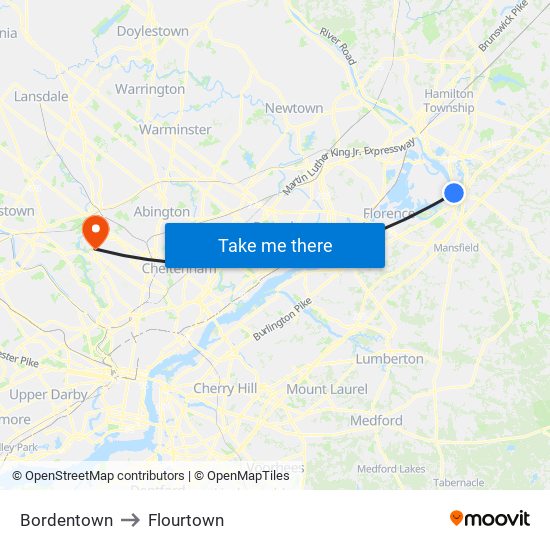 Bordentown to Flourtown map