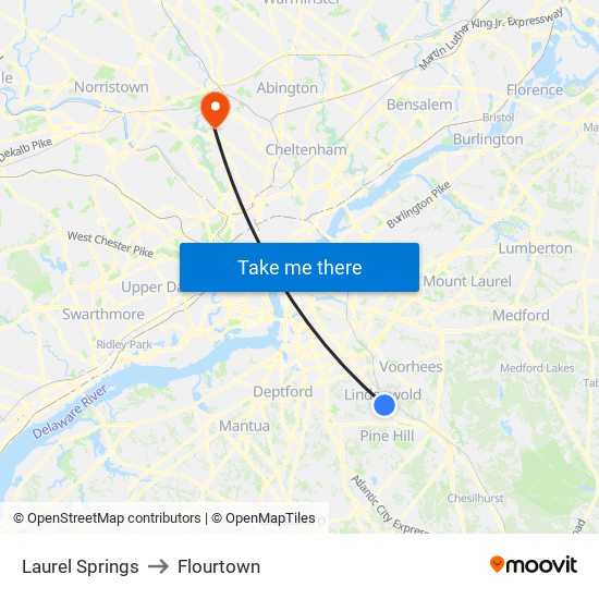 Laurel Springs to Flourtown map