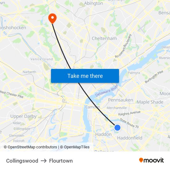 Collingswood to Flourtown map