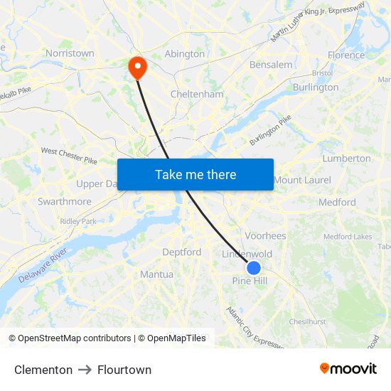 Clementon to Flourtown map