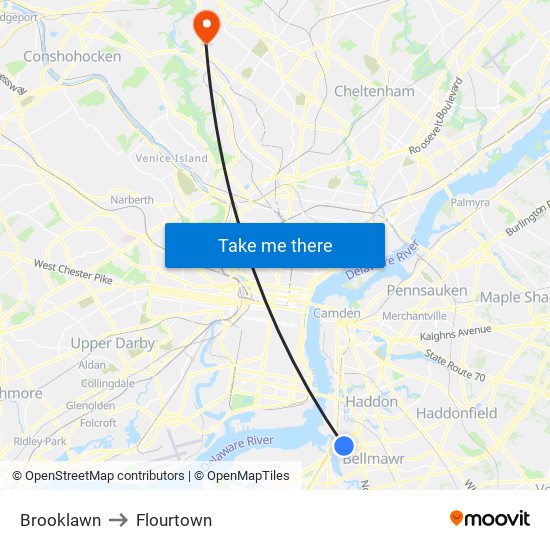 Brooklawn to Flourtown map