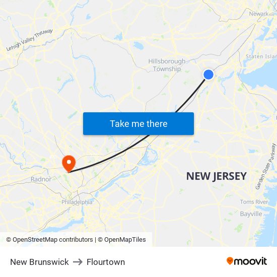 New Brunswick to Flourtown map