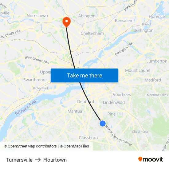 Turnersville to Flourtown map