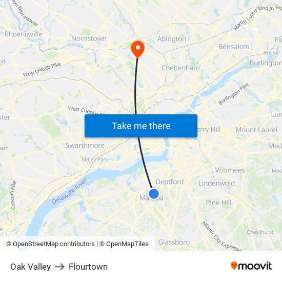 Oak Valley to Flourtown map