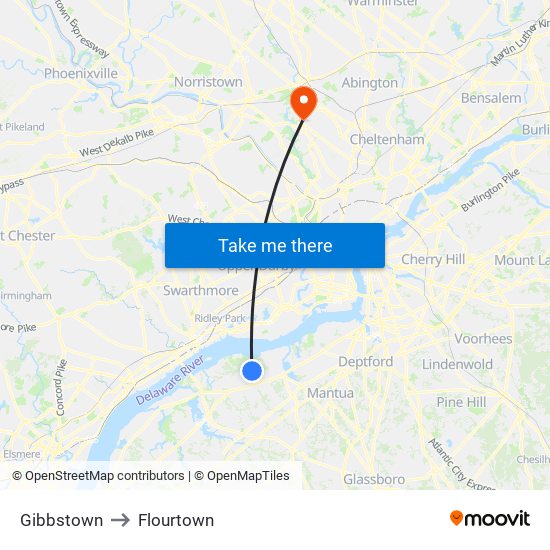 Gibbstown to Flourtown map