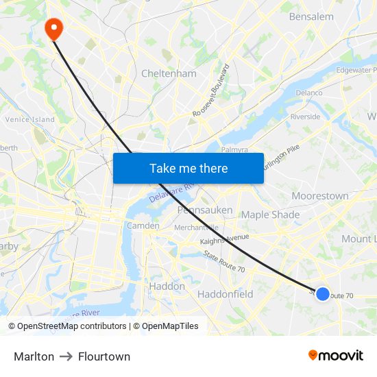 Marlton to Flourtown map