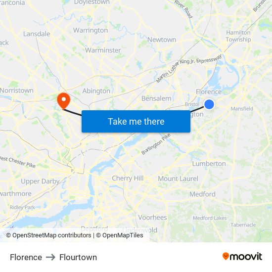 Florence to Flourtown map