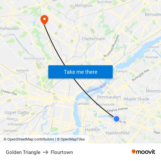 Golden Triangle to Flourtown map