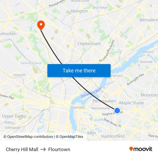 Cherry Hill Mall to Flourtown map