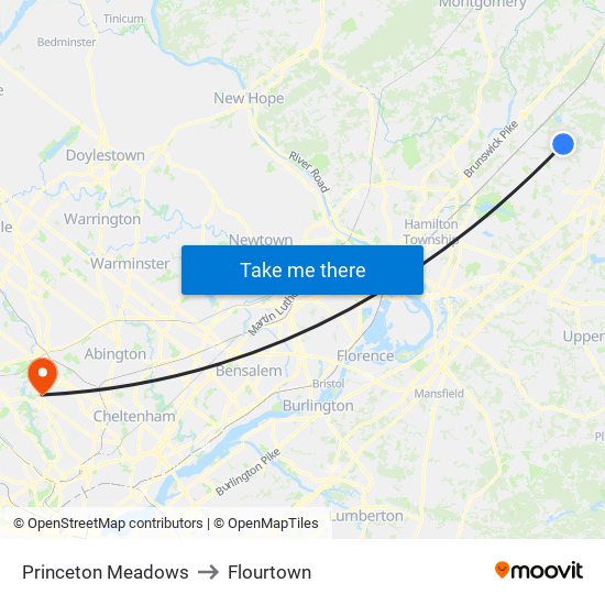 Princeton Meadows to Flourtown map