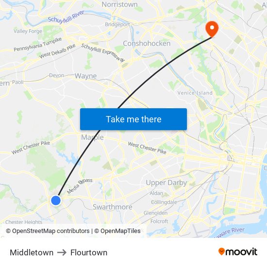 Middletown to Flourtown map