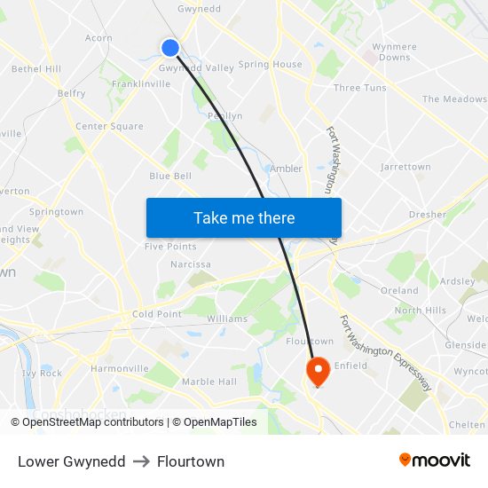 Lower Gwynedd to Flourtown map