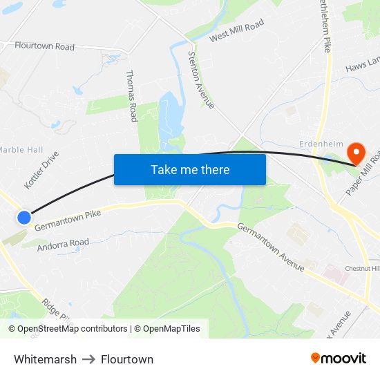 Whitemarsh to Flourtown map