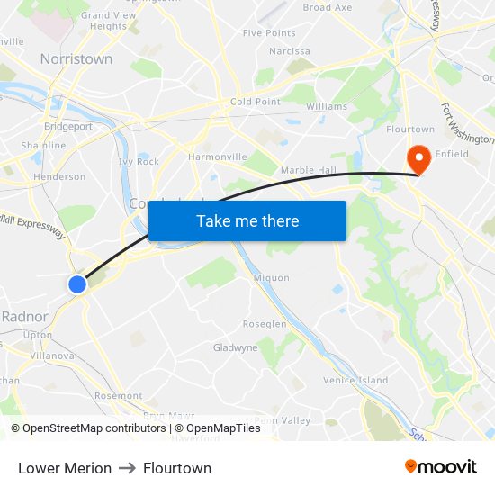 Lower Merion to Flourtown map